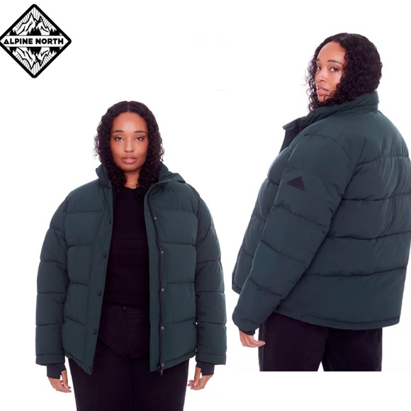 Alpine North - Forillon Vegan Down Short Quilted Puffer Jacket - Deep Green 1X - Picture 1 of 17